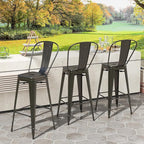 COSTWAY Metal Bar stools Set of 4, with Removable Back, 30'' Bar Height Stools with Rubber Feet, Stylish and Modern Chairs, for Kitchen, Dining Rooms, and Side Bar (Gun-Update, 30'')