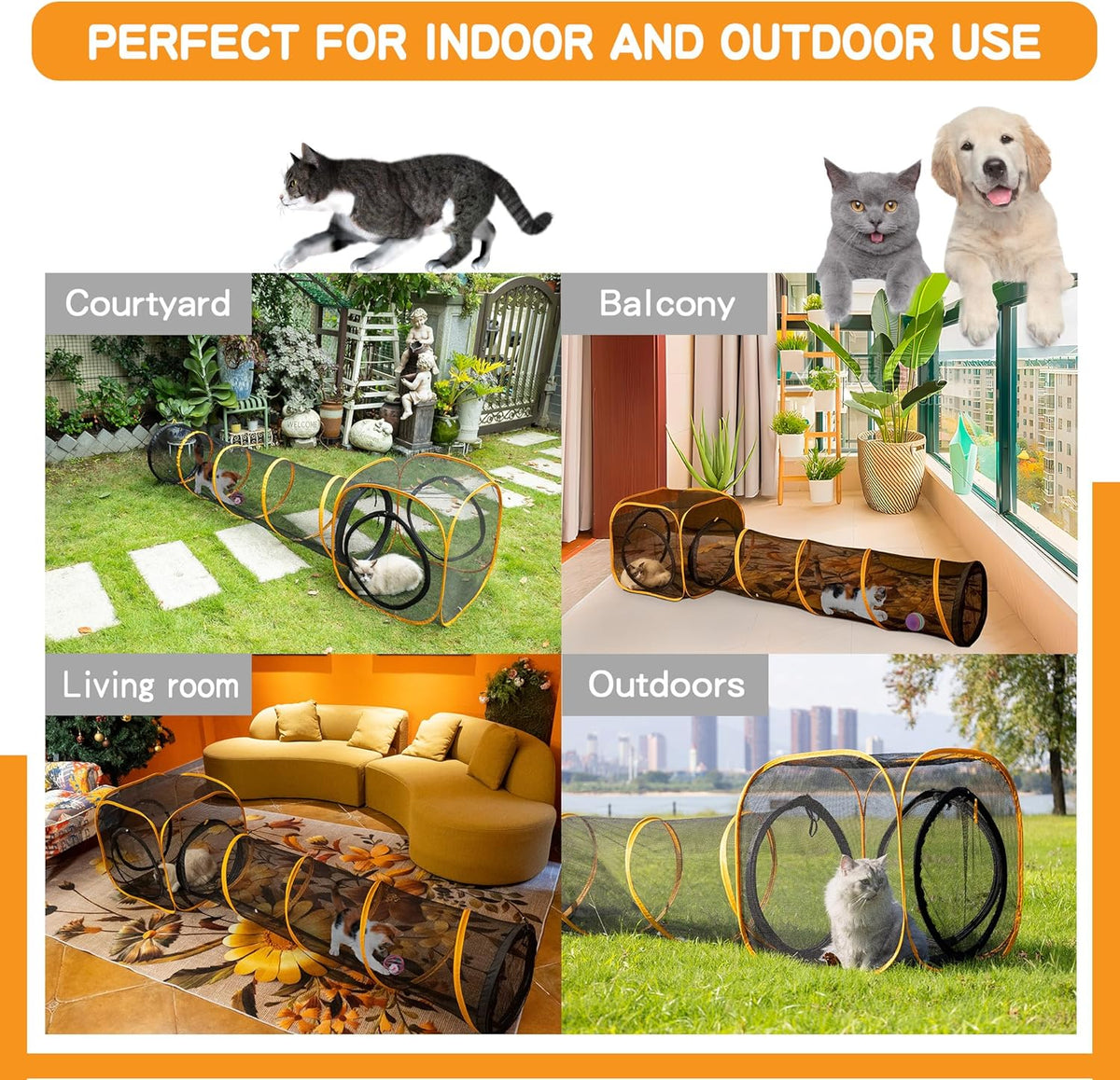 Collapsible Cat Play Tunnel + Cube with Three Ways for Indoor and Outdoor, Cat Enclosure, Tunnel and Tent Connection