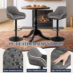 Yaheetech Bar Stools Set of 2, PU Leather Swivel Counter Height Barstools, Adjustable Bar Chairs with Backrest and Footrest, Kitchen Island Stool for Home Kitchen, Grey
