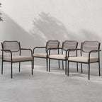 Outdoor Dining Chairs Set of 4, Wicker Patio Dining Chairs with Removable Cushions, Rectangle Patio Table Chair, All Weather Outdoor Chairs, Metal Lawn Chair for Adults/Indoor/Deck, Beige
