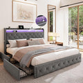 BRELTAM King Size Bed Frame with 4 Storaged Drawers Upholstered Velvet Bed Frame with LED and Charging Station,Platform Bed Frame with Headboard Heavy Duty Wood Slats, Noise Free, Easy Assembly,Grey