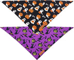Realeaf Halloween Dog Bandanas 2 Pack, Reversible Orange Pumpkin Pet Scarf for Boy and Girl, Premium Durable Fabric, Holiday Bandana for Small Medium Large and Extra Large Dogs (Small)