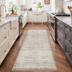 Washable 3x6 Neutral Area Rugs: Water-Resistant Kitchen Rug Low Pile Soft Beside Carpet for Bedroom Nursery Anti-Slip Entryway Bathroom Runner Rug Thin Distressed Hallway Floor Mat(3x6,Beige/Ivory)