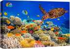 wall26 Canvas Print Wall Art Neon Coral Reef Blue Hippo Tang Fish Turtle Nature Animals Photography Realism Rustic Scenic Landscape Wilderness Colorful for Living Room, Bedroom, Office - 32"x48"