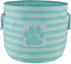 Bone Dry Pet Storage Collection Striped Paw Patch Bin, Aqua, Small Round