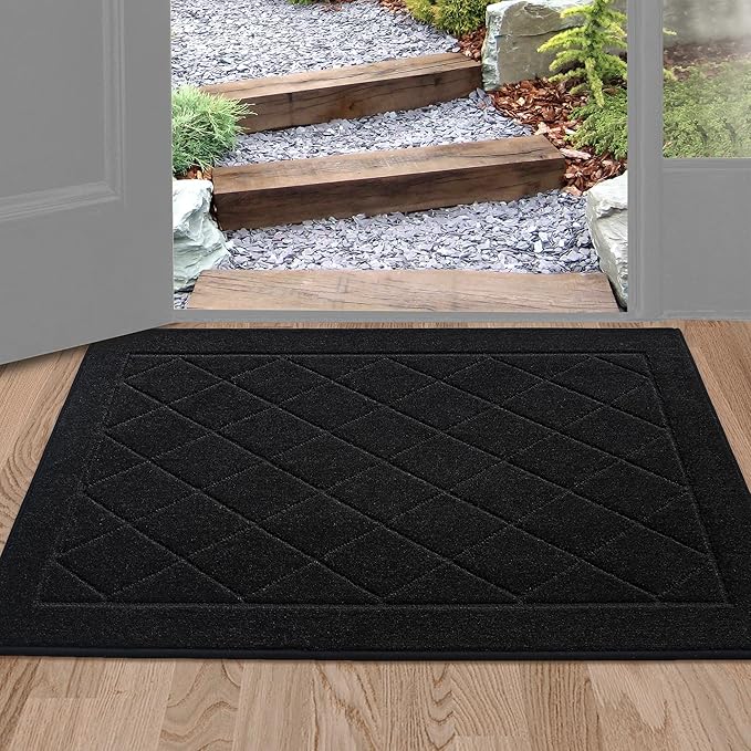 BEQHAUSE Dirt Trapper Door Mat 24" x 36", Doormat Non-Slip Entryway Rugs Washable, Dog Door Mat Stain Resistant and Absorbent Welcome Floor Mat for Front Back Door, Mud Wet Shoes & Paws, Black