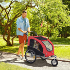 Aosom Dog Bike Trailer 2-in-1 Pet Stroller with Canopy and Storage Pockets