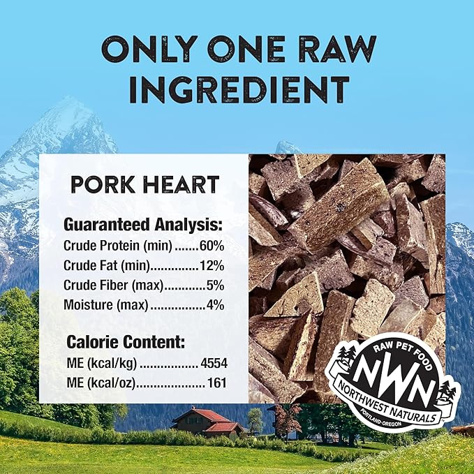 Northwest Naturals Raw Rewards Freeze-Dried Pork Heart Treats for Dogs and Cats - Bite-Sized Pieces - Healthy, 1 Ingredient, Human Grade Pet Food, All Natural, Proudly Made in USA, 10 Oz