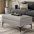 SIMPLIHOME Rebecca 36 inch Wide Mid Century Rectangular Coffee Table Storage Ottoman with Lift Up Lid in Cloud Grey Polyester linen Look, Assembled, For the Living Room, Entryway and Family Room