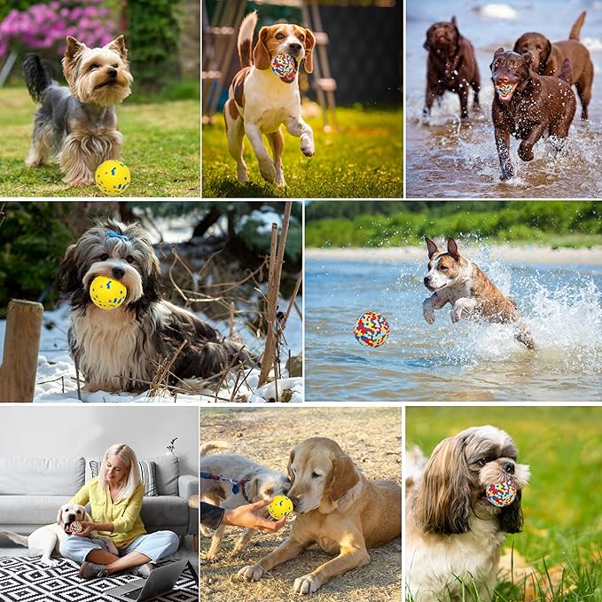 2pack 3''Durable Dog Balls for Aggressive Chewers, Indestructible Bouncy Floating Balls for Training, Catch and Fetch, Durable Solid Tennis Ball Toys for Large, Medium Dogs, Colorful Yellow