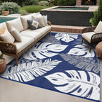 GAOMON Waterproof Plastic Straw Rug 9x12 Outdoor Patio Rugs, Reversible Modern Camping Mat with Bag & Stakes, UV Resistant & Easy to Clean Outdoor Carpet for RV, Deck, Balcony, Blue