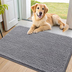 Smiry Dog Door Mat for Muddy Paws 40x24, Absorbs Moisture and Dirt Doormat, Non-Slip Washable Quick Dry Chenille Front Door Mat Indoor Entrance, Entryway Carpet for Inside Floor, Grey
