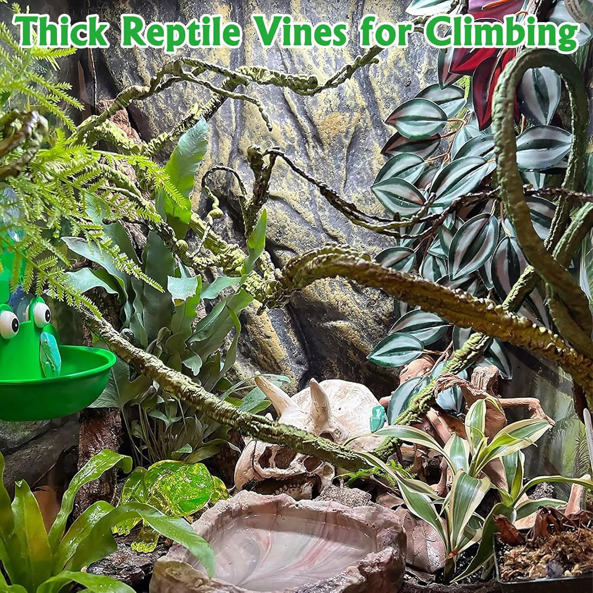 VCEPJH Large Reptile Vines Thick Terrarium Plants 118 Inches Long Flexible Climbing Branch Snake Tank Accessories Greenery Habitat Decor for Bearded Dragon Chameleon Gecko Frog Lizard (L)
