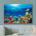 wall26 Canvas Print Wall Art Vibrant Sunshine Ray Coral Reef Turtle Fish Nature Animals Photography Realism Rustic Scenic Landscape Wilderness Colorful for Living Room, Bedroom, Office - 12"x18"