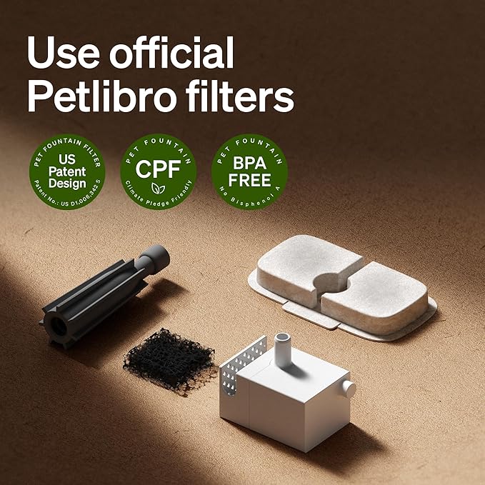 PETLIBRO Cat Water Fountain Filter Replacement, 8 Packs Pet Fountain Filter & Sponges for Dockstream WF106/WF116/WF105/WF115/WF005/WF305, 4 Months Set Easy-Swap PETLIBRO Cat Water Dispenser Filter