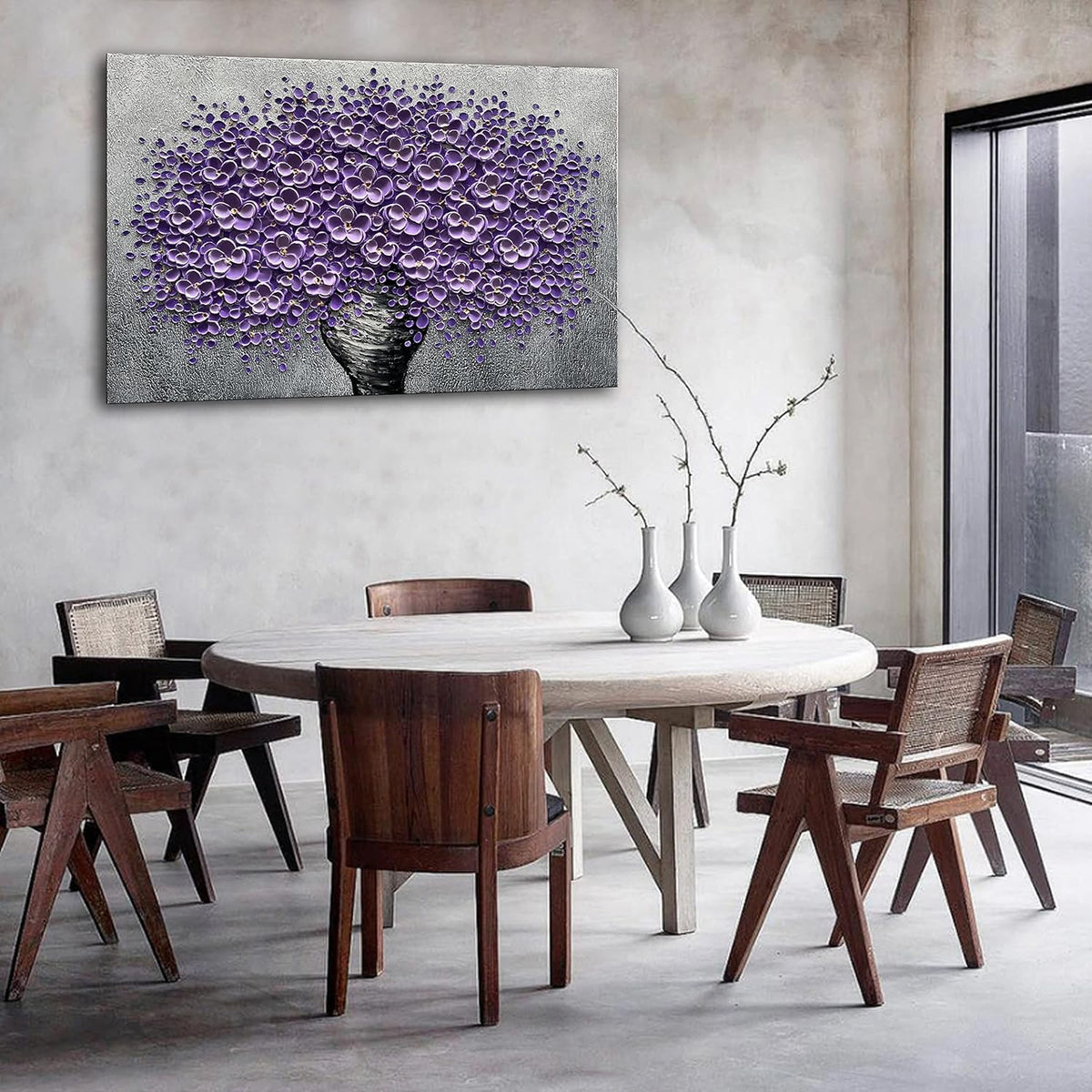 Epicler art hand-painted purple 3D flower decorative oil painting, flower wall decorative frame wall Art, modern Art living room, bedroom, office, hotel restaurant wall Art 28x40 inch