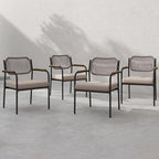 Outdoor Dining Chairs Set of 4, Wicker Patio Dining Chairs with Removable Cushions, Rectangle Patio Table Chair, All Weather Outdoor Chairs, Metal Lawn Chair for Adults/Indoor/Deck, Beige