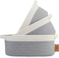 NaturalCozy 3-Piece Oval Storage Basket Set– Soft Natural Rope Woven Baskets for Storage Shelf, Toy, Nursery, Gift, Baby Shower, Pets Cat Dog Bins | Small Basket for Organizing (Off White & Gray)