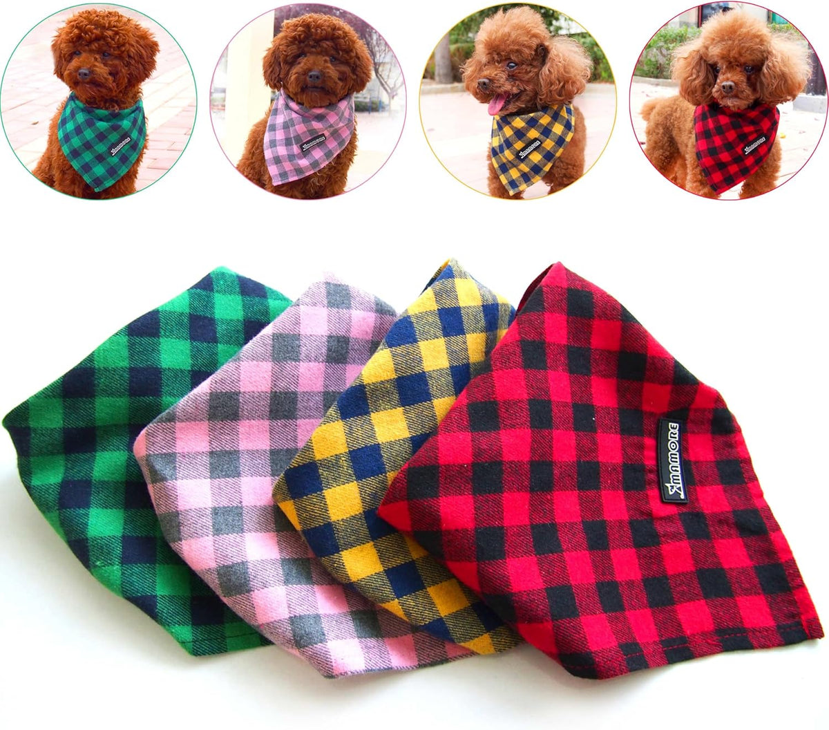 Adjustable Plaid Dog Bandanas,1PC Soft Washable Cotton Triangle Bib Kerchief Scarfs for Small Medium Large Dogs and Cats(Square Yellow, Large)