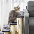 PawHut Cat Tree with 4 Steps for High Beds Couch, Cute Stair Shaped Cat Tree for Indoor Cats or Dogs w/Sisal Scratching Post, Climbing, Playing, Gray