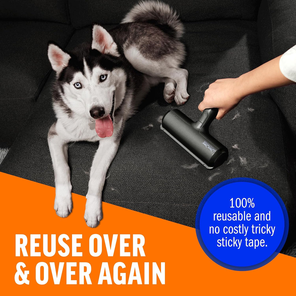 ChomChom Roller Pet Hair Remover and Reusable Lint Roller - Cat and Dog Hair Remover for Furniture, Couch, Carpet, Clothing and Bedding - Portable, Multi-Surface Fur Removal Tool (Black)
