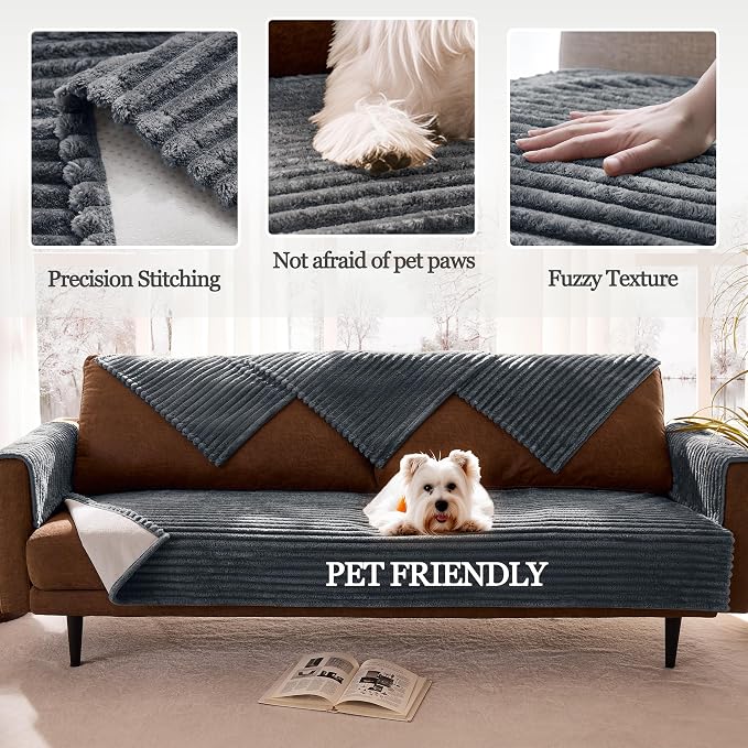 Waterproof Couch Cover for Dogs Non-Slip, Fuzzy Soft Pet Couch Covers for Sofa, Pet Friendly Area Rug Dog Bed Covers Washable Sofa Cover Mat (Titanium Gray, 58" x 82" 1 Pack)