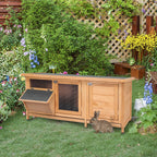 PawHut Wooden Rabbit Hutch Bunny Hutch Cage Guinea Pig with Waterproof Roof, No Leak Tray and Feeding Trough, Indoor/Outdoor, Natural