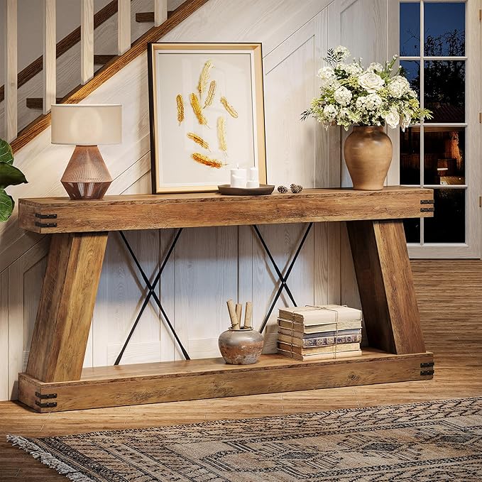 Tribesigns 70.9" Farmhouse Console Table, Long Sofa Table Behind Couch with Storage, Narrow Wooden Console Station, Industrial Rustic Entryway Furniture for Hallway, Entry, Living Room, Brown