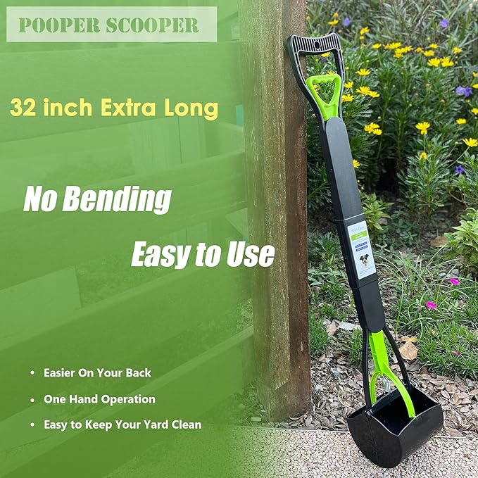 32" Pooper Scooper for Large Small Dogs, Extra Long Handle Heavy Duty Poop Scoop, Foldable Dog Poop Picker Upper for Yard (Without Bag and Dispenser Attachment)
