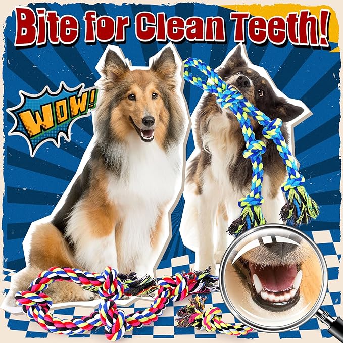Heavy Duty Dog Toy for Aggressive Chewers – Tough Chew Toys for Large Dogs, Ideal for Tug-of-War & Teeth Cleaning, with 3 Rope Toys & 2 Dog Bags
