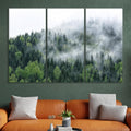Nature Wall Art Prints - Ocean Forest Mountain Lake Canvas Landscapes - Small to Extra Large Living Room Bedroom Kitchen Bathroom Décor (Pine Trees in Fog, 55L" x 83W"- 3 Panels)