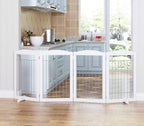 Spirich Free Standing Foldable Wire Pet Gate for Dogs, 80 Inches Extra Wide, 30 Inches Tall 4 Panels Dog Gate for The House, Doorway, Stairs, Pet Puppy Safety Fence, Sliver White