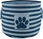 Bone Dry Pet Storage Collection Striped Paw Patch Bin, Dark Navy, Small Round