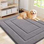 Smiry Dog Door Mat for Muddy Paws, Absorbs Moisture and Dirt, Low-Profile Entryway Mat with Non-Slip Backing, Entry Indoor Outdoor Doormat for Inside Floor (40x32 Inches, Grey, Bordered)