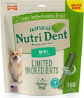 Nylabone Nutri Dent Dog Dental Chews - Natural Dog Teeth Cleaning & Breath Freshener - Dental Treats for Dogs - Fresh Breath Flavor, Mini (160 Count)