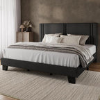 iPormis King Platform Bed Frame with Fabric Upholstered Headboard & Thickened Legs, Mattress Foundation with Solid Wooden Slats Support, No Box Spring Needed, Noise Free, Dark Grey