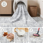 4x10 Runner Rug, Washable Hallway Runner Rug with Non-Slip Backing, Low Pile Wide Runner for Living Room, Entryway, Kitchen, Soft Modern Home Decor Mat for Dining Room(4'x10', Grey/Ivory)