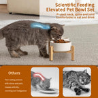 Elevated Ceramic Dog Bowl Set - Raised Feeding Bowls with Non-Slip Bamboo Stand - Small Pet Dishes for Food and Water - Ideal for Cats and Puppies - 16.23 OZ - 2 Cups - 480 ML