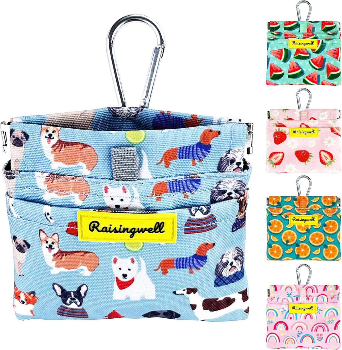 Dog Treat Pouch,Cotton Pocket Sized Training Holder, Hand Free Walking Funny Bag with Carabiner, Self-Closing Pet Feed Snack Reward, Behavior Aids for Puppy Travel or Outdoor Use（Dog Puzzle）