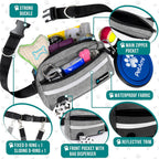 PetAmi Hands Free Dog Leash, Running Leash Belt Walking, Jogging, Waist Zipper Pouch with Poop Bag Dispenser, Dual Padded Handles, Reflective Durable Bungee Single, Heather Grey, 1 Leash