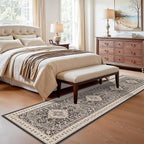 2x8 Halway Washable Runner Rug - Ultra-Soft Wide Kitchen Carpet with Non Slip Backing Stain Resistant Bedroom Laundry Rugs Durable Vintage Distressed Floor Decoration Mat for Bathroom 2x8 Black