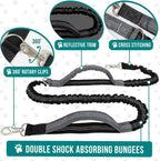 PetAmi Hands Free Dog Leash, Dog Running Leash Belt for Walking Jogging, Dog Waist Zipper Pouch Fanny Pack with Poop Bag Dispenser, Dual Padded Handle Bungee Leash for Small Medium Large Dogs, Single