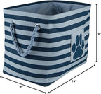 Bone Dry 5743 Pet Storage Collection Striped Paw Patch Bin, Small Rectangle, Dark Navy