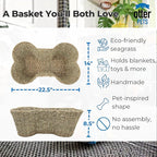 Dog Toy Basket, Seagrass Bone Shaped Dog Toy Bin, Handmade Pet Organizer And Storage, Toy Box for Cats (Large (22x14))