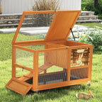 COZIWOW Wooden 36Inches Rabbit Hutch Indoor with Wheels Bunny Cage Outdoor Rabbit Cage with Clean Tray, Openable Roof, Anti-Slip Ramp for Small Bunny (Orange with Pattern)