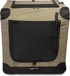 Amazon Basics 2 Door Foldable and Portable Travel Pet Kennel for Cat, Dog, Rabbit, 26 inch, Tan, S 26" x 18" x 18"