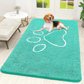 OLANLY Door Mat for Muddy Dog Paws 59x35, Ultra Absorbent Chenille Mud Doormat with Paw Print Design, Non-Slip Washable Doormat for Indoor Entryway, Quick-Dry Pet Bed Mats for Dirty Dogs, Teal