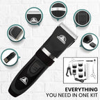 Pet Union Professional Dog Grooming Kit, Rechargeable, Cordless, Low Noise Dog Clippers for Grooming Thick Coats - Clippers, Nail Trimmer, Complete Grooming Set for Dogs, Cats and Other Pets (Chrome)