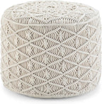 SIMPLIHOME Coates Boho Round Macrame Pouf in Natural Cotton for the Living Room, Bedroom and Kids Room