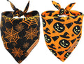 Realeaf Halloween Dog Bandanas 2 Pack, Pumpkin and Spider Web Bibs, Triangle Reversible Fall Pet Scarf, Premium Durable Fabric, Adjustable Fit (Large)